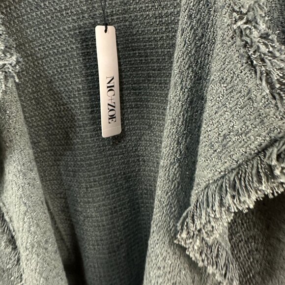 Nic and Zoe Womens XL Green Fringe Woven Jacket Open Front Zipper Pockets NWT - Picture 5 of 9